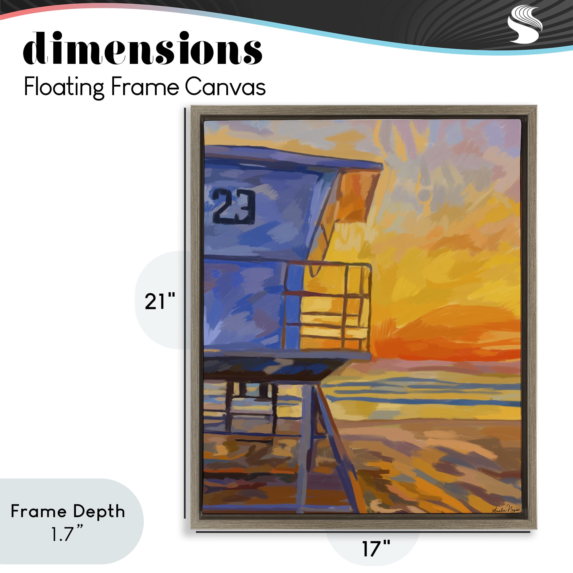Stupell Industries Lifeguard Stand Sunset Brown Framed Floater Canvas Wall Art, design by Amelia Noyes