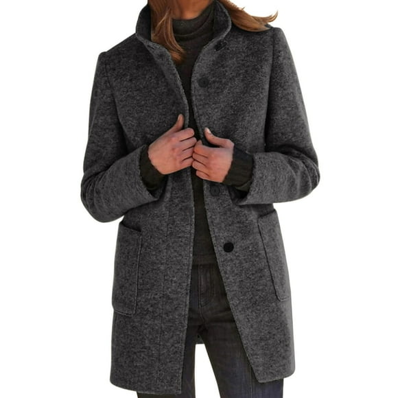SNOWSONG Clearance! Suit Jackets for Women, Wool Coat for Women Plus Size Thicken Pea Coats Stand Collar Single Breasted Trench Coat 2025 Fashion Winter Jackets Black M