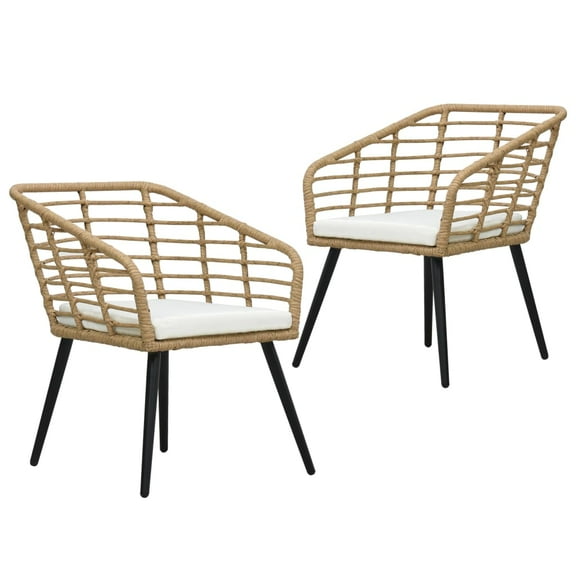 vidaXL Rattan Dining Chair 2 Pcs Patio Wicker Chair with Cushions Poly Rattan