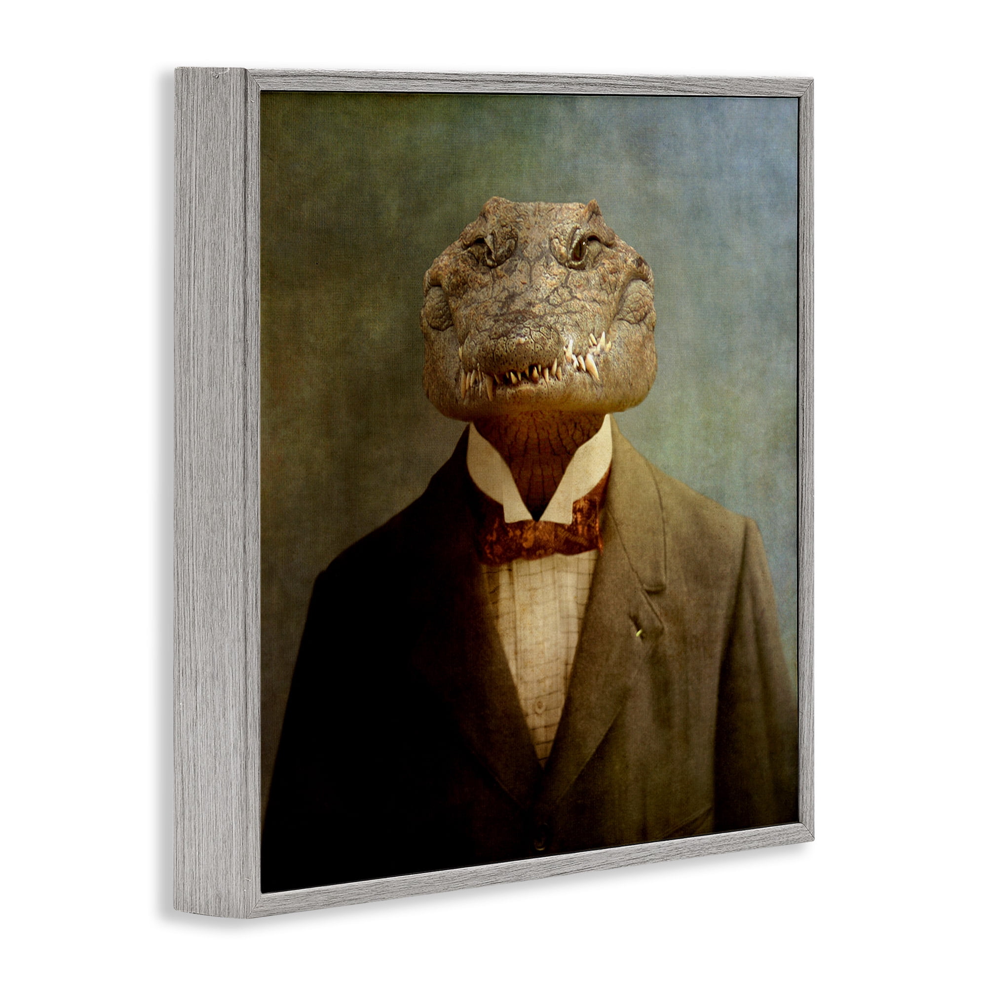 Stupell Industries Alligator in Business Suit Animals & Insects Painting Gray Framed Art Print Wall Art, 12 x 12