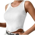 thumbnail image 4 of Njoeus Womens Crew Neck Crop Tank Top Summer Basic Ribbed Knit Crop Tops Sleeveless Shirts Casual Blouses, 4 of 9