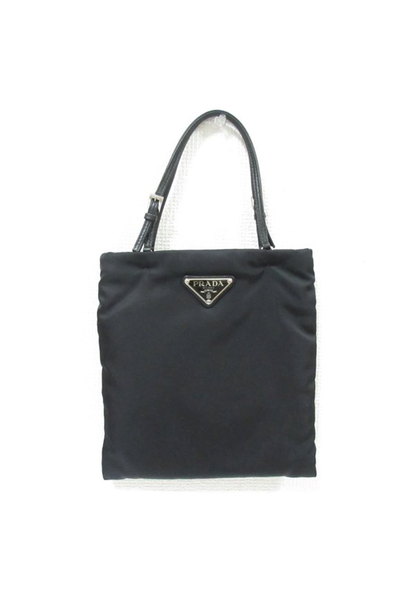 Pre-Owned PRADA Tessuto Nylon Triangle 2-Way Chain Shoulder Bag 1BA252 Black Women's