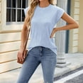thumbnail image 4 of Tops for Women Trendy Short Sleeve Womens Shirts Sports Tights Women Plain Long Sleeve Shirts Keyhole Tops Neck Exercise Workout Long Womens for Summer Tee Loose Fit Graphic Blue L, 4 of 9