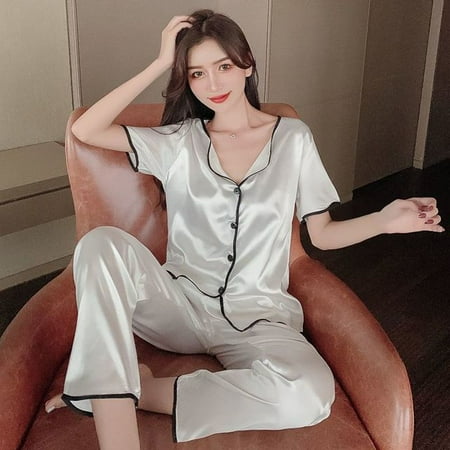 

CoCopeaunt Womens Home Clothes Suits with Shorts Lace Silk Satin Bow Pattern Pajamas Solid Color Pyjamas Bedroom Set Pijamas Soft