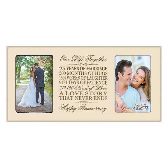 LifeSong Milestones 25th Wedding Anniversary Tabletop Picture Frame Holds 2 4x6 Photos