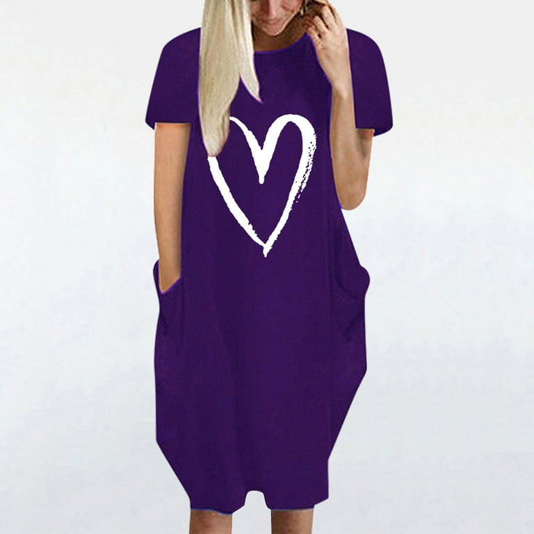 Dripping Heart Oversized T-Shirt Dress - Lilac