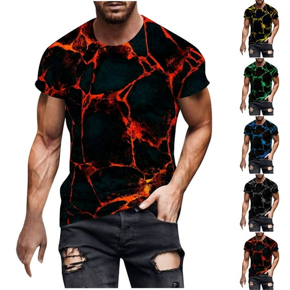 YANHAIGONG Men Flame Top,Flame Gradient Shirts for Men,2025 Summer Mne's Fashion 3d Flame Print T-Shirts,Funny Graphics Pattern Crewneck Short Sleeve Tees for Mens
