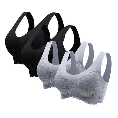 ALLLIST 4pack Womens Underwear Lace Push up Latex Bras Removable Cup Back Support Plian Gray Women Lingerie Size M