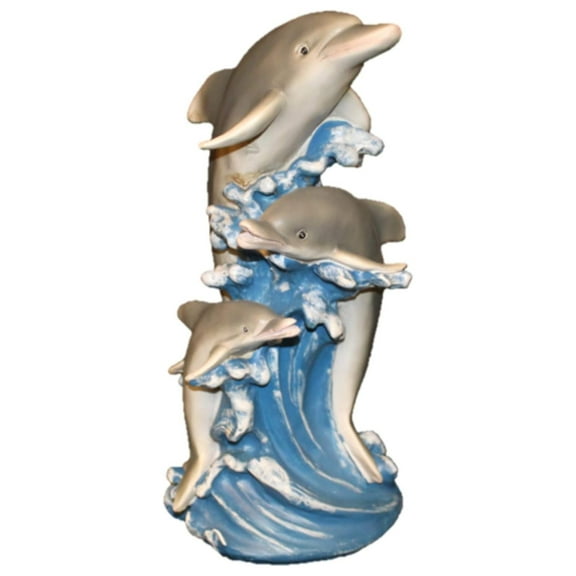 13 in. Dolphins Jumping Ocean Nautical Coastal Garden & Pool Statue in Natural Painted Finish