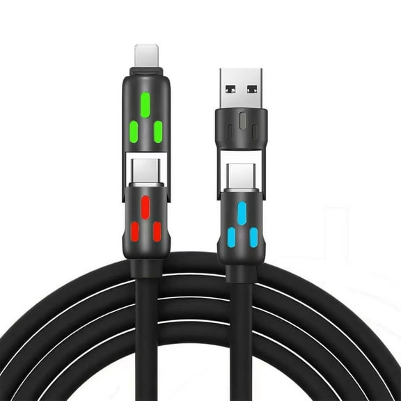 4-in-1 USB Charging Cable with 240W Power & Breathing Light, Black