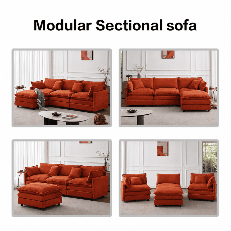 105" Modular Sectional Couch, 3-Seater Soft Chenille L-Shaped Sofa with Ottoman, Upholstery Sofa Couch with Pocket Coil & High-Density Foam for Living Room