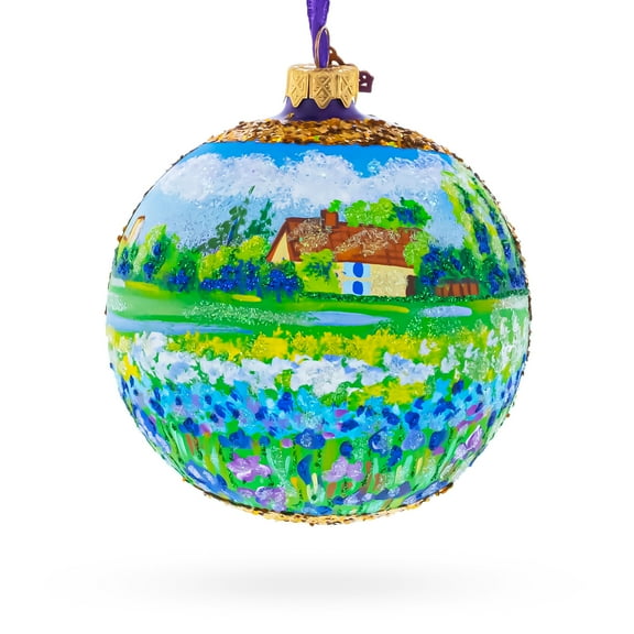 Iris Field Painting Glass Ball Christmas Ornament 4 Inches