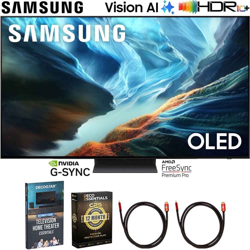 Samsung 55 inch S90H OLED 4K UHD Vision AI Smart Tizen TV 2026 QN55S90HAEXZA Bundle with 2x HDMI Cable, Television Home Theater Guide and Deco Essentials Exclusive 1 Year CPS Enhanced Protection Pack