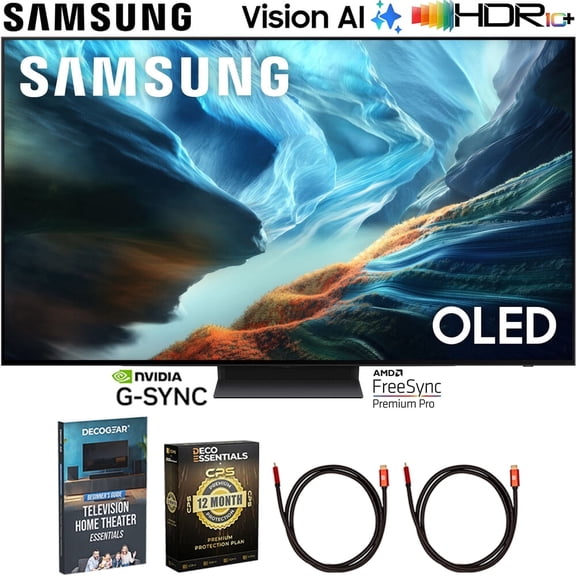 Samsung 55 inch S90H OLED 4K UHD Vision AI Smart Tizen TV 2026 QN55S90HAEXZA Bundle with 2x HDMI Cable, Television Home Theater Guide and Deco Essentials Exclusive 1 Year CPS Enhanced Protection Pack