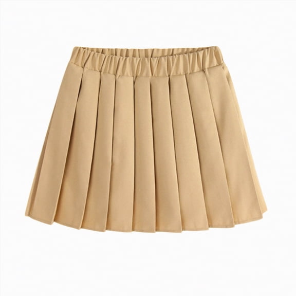 NIEWTR Girls Uniform Pleated Skirt Elastic Waist Plaid A-line Skirts Tennis Sport Casual Dress Outerwear for Girl 3-14 Years(A01-Khaki,16-17 Years)
