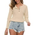 thumbnail image 1 of Coloody Tunique en Tricot Gaufré pour Femmes Manches Longues Amples Boutonnée Col en V Henley, 1 of 4