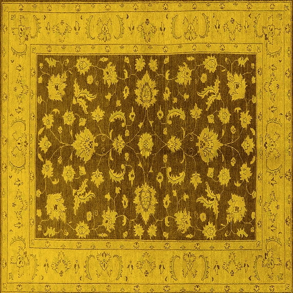 Ahgly Company Machine Washable Indoor Square Oriental Yellow Industrial Area Rugs, 7' Square