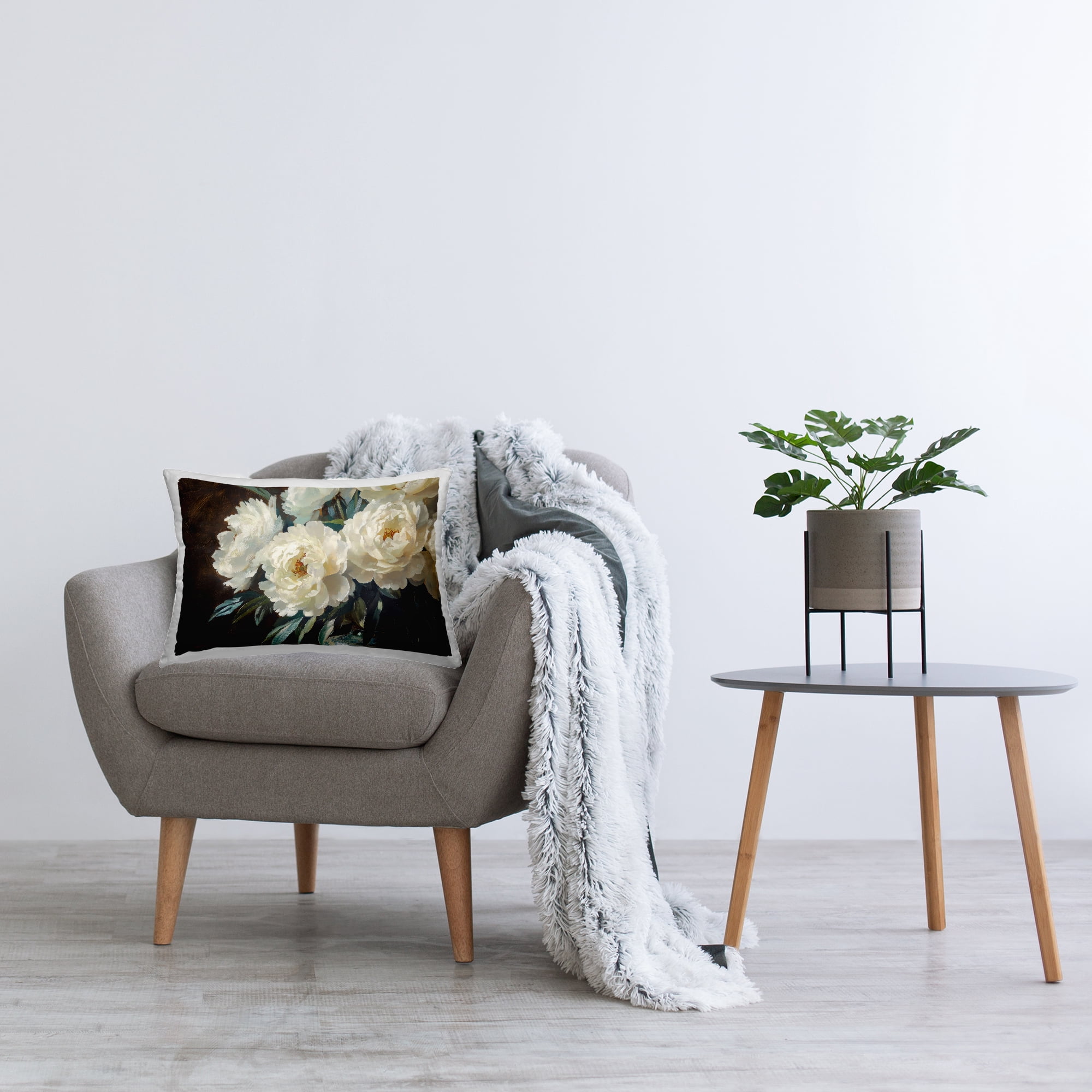 Stupell Industries Large Moody White Floral Decorative Printed Throw Pillow, design by Petal Prints Design, 14 x 7 x 20