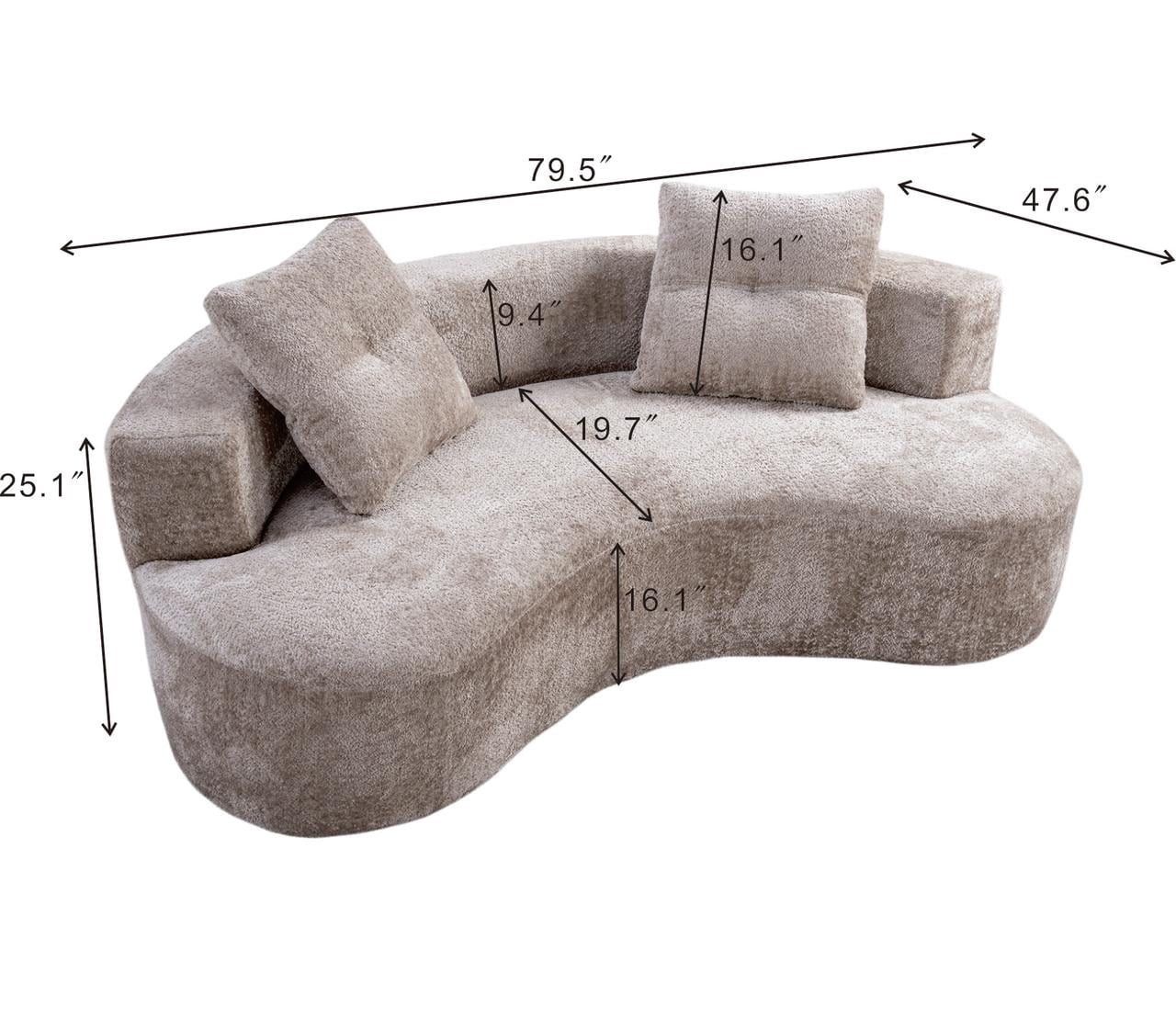 79.5 Inch 3 Seater Couch for Living Room, Boneless Cloud Sofa with 2 Pillows, Upholstered Floor Sofa in A Box Vacuum Compressed for Small Space No Assembly, Camel
