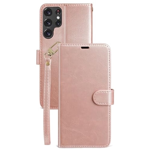 Case For Samsung Galaxy S26 Ultra/S26 Plus/S26, PU Leather Cover With Card Insertion Kickstand Wristlet Shell