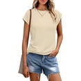 thumbnail image 3 of Womens Summer Tops Cap Sleeve Spring T Shirts Ruched Business Casual Dressy Fashion Clothes Outfits 2025 Cream S, 3 of 6