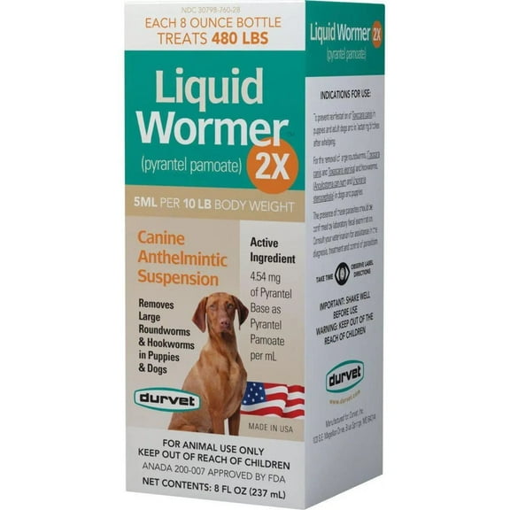 Durvet Liquid Wormer 2x for Puppies and Adult Dogs 8 oz.