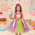 thumbnail image 5 of Weebloom Girls Summer Outfits Cake Dress Candy Theme Tutu Skirt Girl Childrens Party Performance Ballerina Outfit Girl Clothes Set Size 10-12 Years Pink, 5 of 6