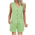 thumbnail image 2 of yievot Women's Summer 2 Piece Outfits Sleeveless Matching Sets Plaid Printed Button Down V Neck Vest Waistcoat and Shorts with Pockets, 2 of 8