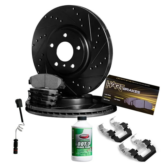 Hart Brakes Front Brakes and Rotors Kit |Front Brake Pads| Brake Rotors and Pads| Semi Metallic Brake Pads and Rotors| Hardware Kit and Brake Sensor - BHC1.63032.53