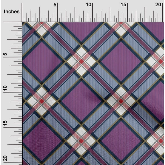 oneOone Silk Tabby Fabric Tartan Check Printed Fabric 1 Yard 42 Inch Wide