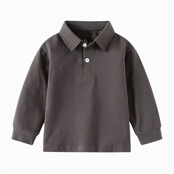 WUANDIXFA Boys' Cotton Long Sleeve T-Shirt 1T 2T 3T 4T 5T School Kids Button up Tee Top Fall Clothes,Grey,2-3 Years