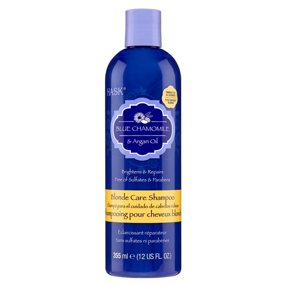 HASK Blonde Care Shampoo Sulfate-Free Blue Chamomile and Argan Oil, 12 fl oz