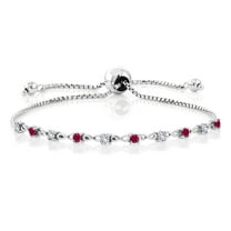 Gem Stone King 0.55 Ct White Created Sapphire Red Created Ruby 925 Sterling Silver Bracelet for Women