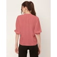 thumbnail image 4 of Moomaya Solid Puff Sleeve Tops, Band Collar, Semi-Formal Tops For Women, 4 of 9