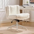 thumbnail image 2 of Criss Cross Chair with Wheels, Wide Cross Legged Office Chair with 2 Layer Cushions & Back, Adjustable Swivel Home Office Chair, Comfy Faux Fur Makeup Vanity Chair for Girls Women, Cream, 2 of 5