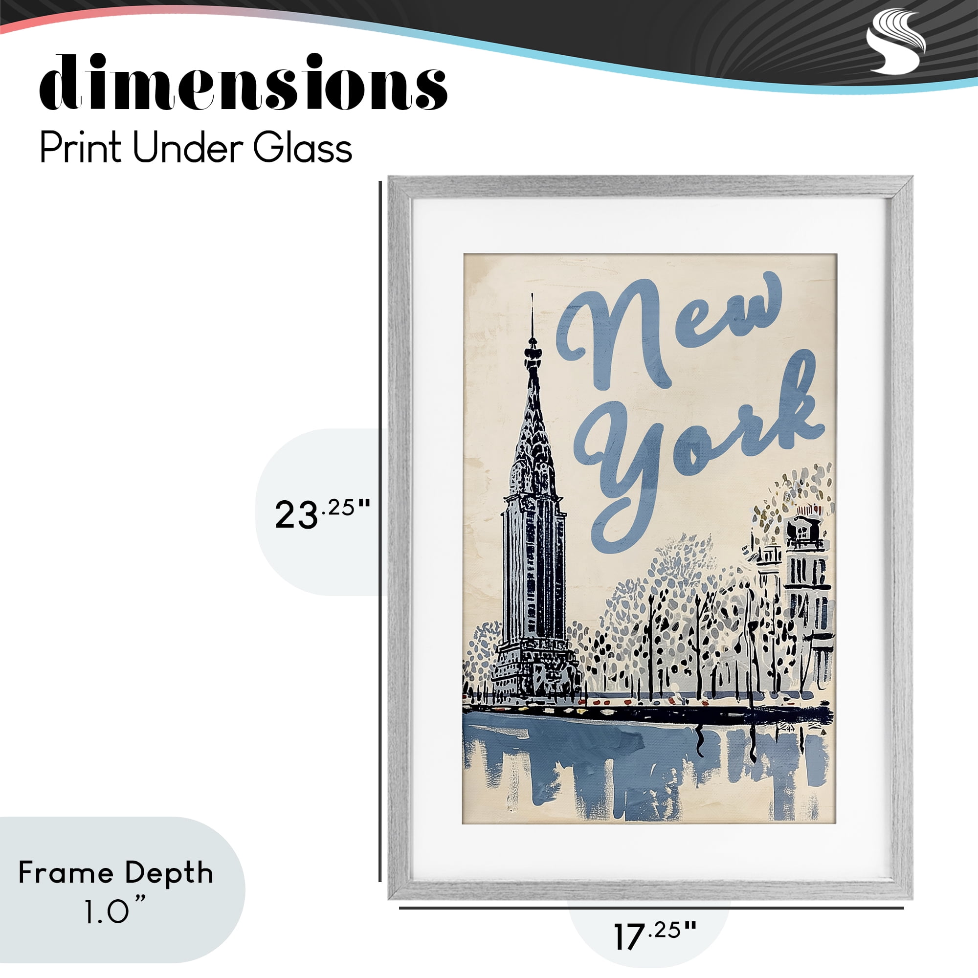 Stupell Industries Blue & Beige New York Travel Gray Framed Print Under Glass, design by Annabelle Hall
