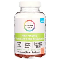 Rainbow Light High Potency Gluten Free Vitamin D3 Gummies, Peach, 2000 IU, 60 Count
