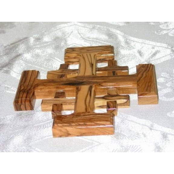 Jerusalem Cross Olive Wood Holy Land Handmade Bethlehem Crusaders' Cross