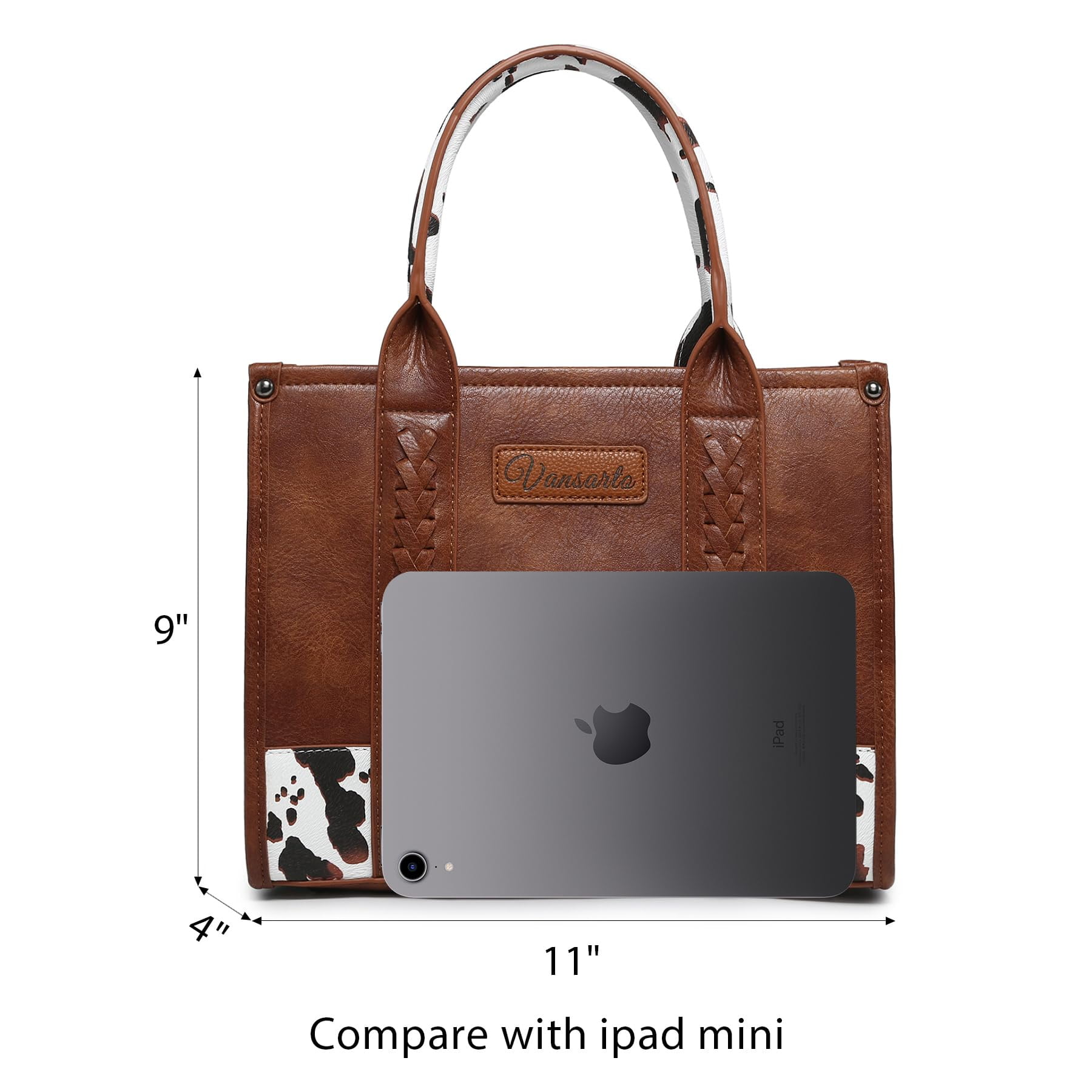 VANSARTO Cow Print Tote Bag for Women Western Top Handle Handbags Satchel Bag Shoulder Purse with Guitar Strap