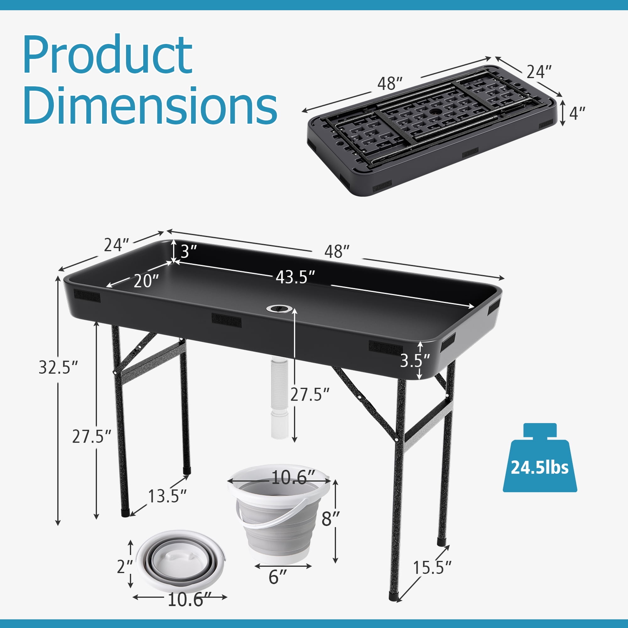 Costway 4 Foot Party Ice Cooler Folding Table Plastic with Matching Skirt Black