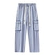 thumbnail image 3 of Pantalones de trabajo de longitud completa para hombre, de color liso, con bolsillos, informales, de pierna recta, 3 of 7