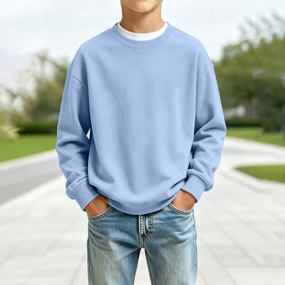 Crewneck Sweatshirts for Boys Fleece Pullover Long Sleeve Solid Fall Tops