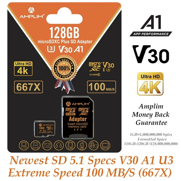 128gb Micro Sd Card Amplim Extreme High Speed Microsd Memory Plus Adapter Microsdxc Sdxc U3 Class 10 V30 Uhs I Tf Nintendo Switch Gopro Hero Surface Phone Galaxy Camera Security Cam Tablet Walmart Com