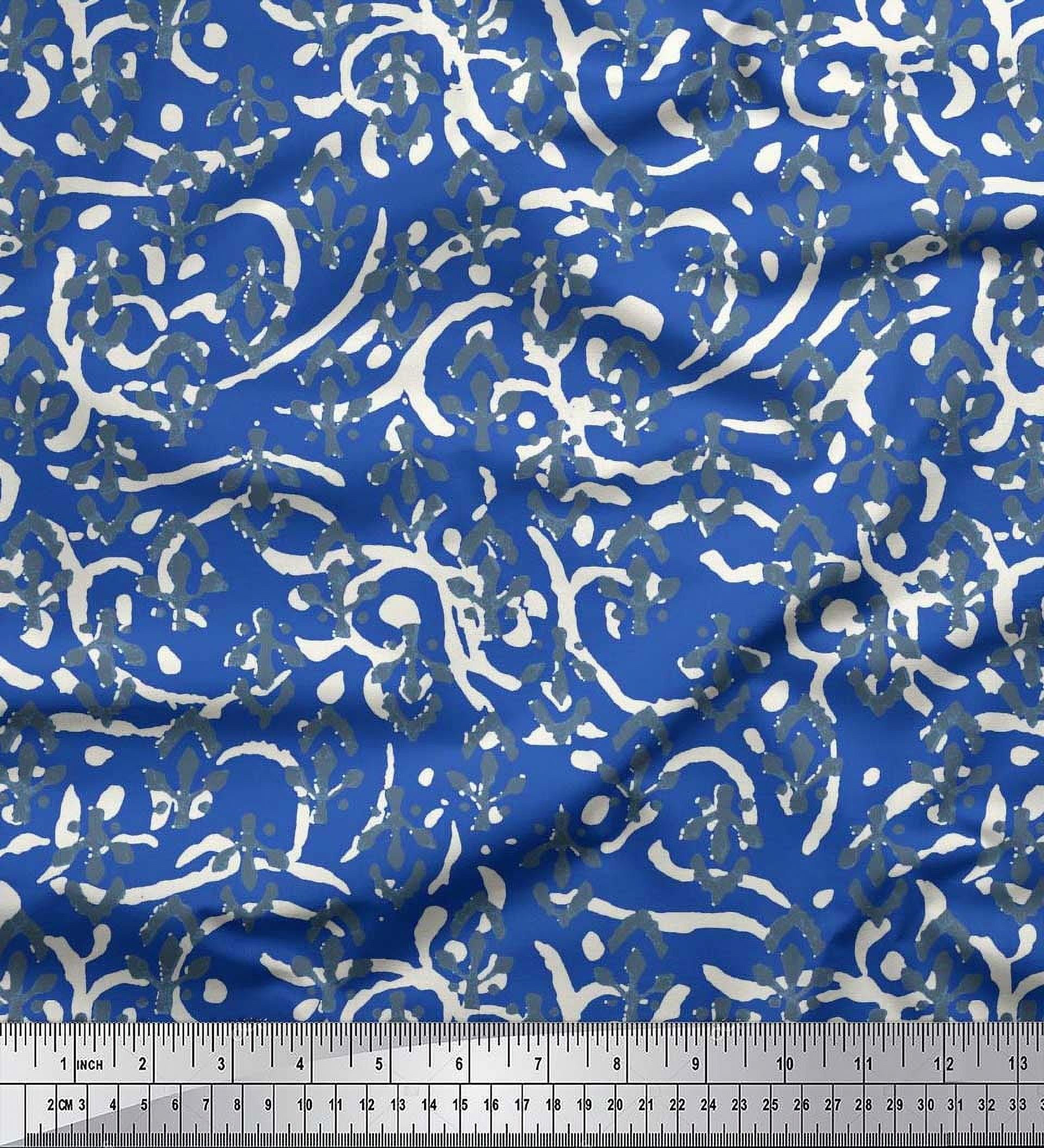 Soimoi Blue Georgette Viscose Fabric Blocks Block Printed Craft Fabric by the Yard 44 Inch Wide