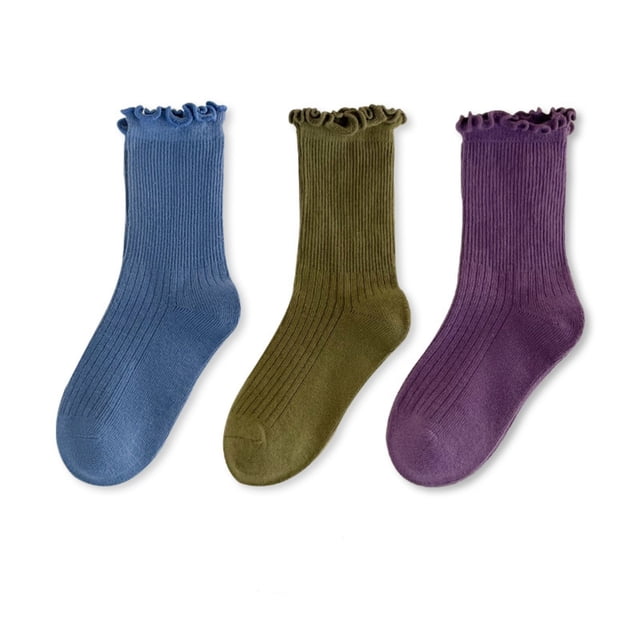 TBWNWG and Toddler Socks with Lace Ruffle Trim Breathable Everyday Casual Wear Three Pairs Pack 3PCS,Sizes M