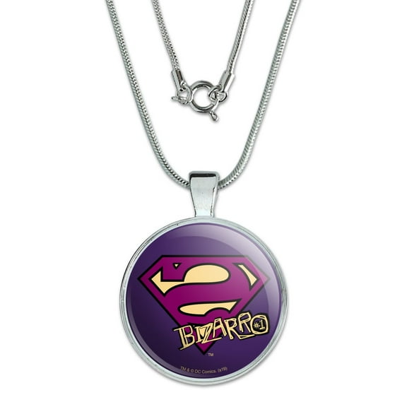 Superman Bizarro Shield Logo 1" Pendant with Sterling Silver Plated Chain