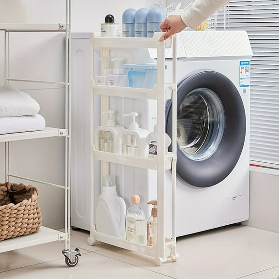 Ultra-Thin Behind The Door Storage Rack - Multi-Layer Narrow Cabinet Organizer for Small Spaces, Space-Saving Plastic Shelf for Bathroom Kitchen Door