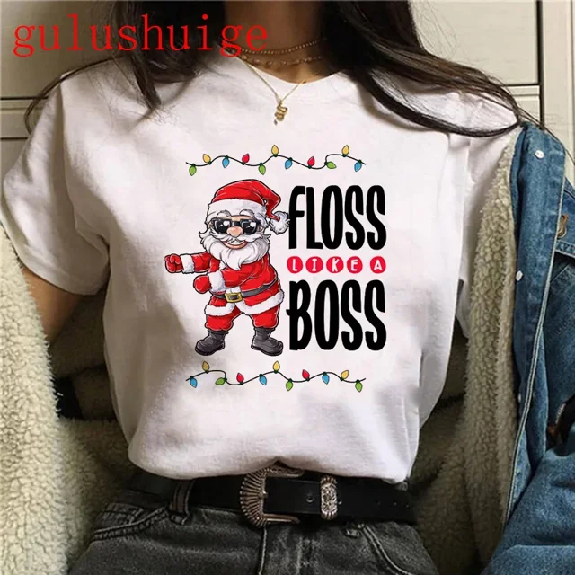 Camiseta de Feliz Navidad de Papá Noel para mujer, camiseta de reno navidad, camiseta de manga corta Harajuku para chica, ropa femenina de los años 90