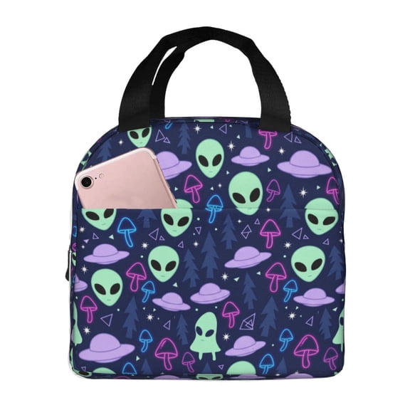 Alien Lunch Box Insulated Lunch Bag Women Men Portable Cooler Tote Front Pocket Leakproof Thermal Meal Prep Bag Office Work Picnic Outdoor Durable Reusable