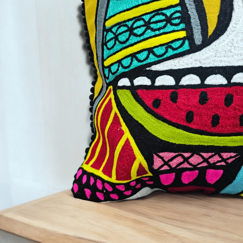 Frida Kahlo Embroidered Cushion Covers, Mexican Boho Floral Throw Pillows, Set of 2, Decorative Art